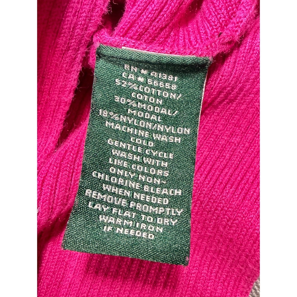 Lauren Ralph Lauren Hot Pink Ribbed Knit Dolman Sweater Boatneck Women's Medium - Picture 3 of 12